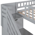 Cama tipo loft individual con escalera, dos cajones y tobogán