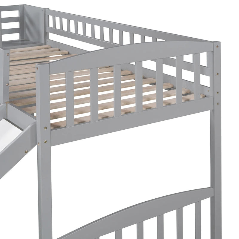 Cama tipo loft individual con escalera, dos cajones y tobogán