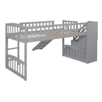 Cama tipo loft individual con escalera, dos cajones y tobogán