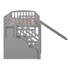 Cama tipo loft individual con escalera, dos cajones y tobogán
