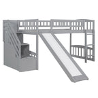 Cama tipo loft individual con escalera, dos cajones y tobogán