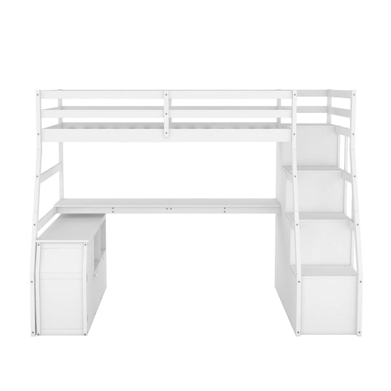 Cama alta individual con 7 cajones, 2 estantes y escritorio