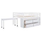 Cama alta de tamaño completo con escritorio retráctil y 4 cajones, cama alta de madera con escritorio lateral portátil y estantes