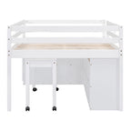 Cama alta de tamaño completo con escritorio retráctil y 4 cajones, cama alta de madera con escritorio lateral portátil y estantes