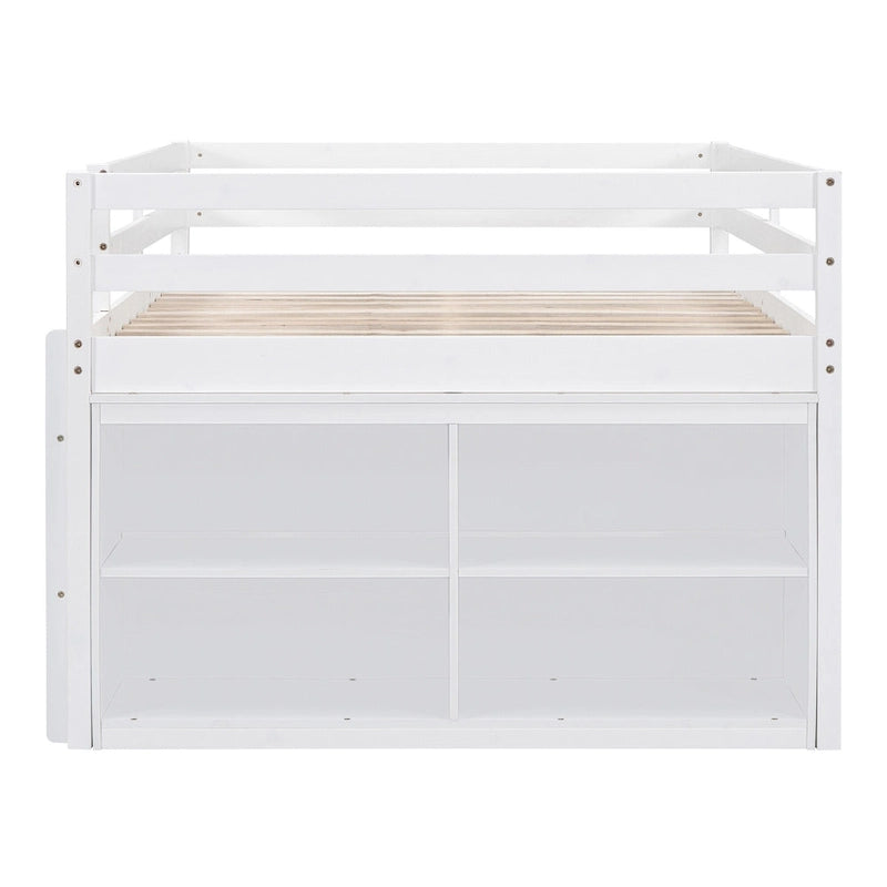 Cama alta de tamaño completo con escritorio retráctil y 4 cajones, cama alta de madera con escritorio lateral portátil y estantes