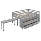 Cama alta de tamaño completo con escritorio retráctil y 4 cajones, cama alta de madera con escritorio lateral portátil y estantes
