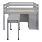 Cama alta de tamaño completo con escritorio retráctil y 4 cajones, cama alta de madera con escritorio lateral portátil y estantes