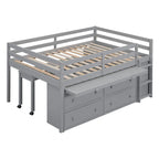 Cama alta de tamaño completo con escritorio retráctil y 4 cajones, cama alta de madera con escritorio lateral portátil y estantes