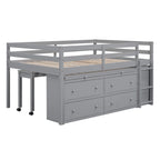 Cama alta de tamaño completo con escritorio retráctil y 4 cajones, cama alta de madera con escritorio lateral portátil y estantes