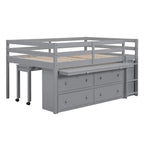 Cama alta de tamaño completo con escritorio retráctil y 4 cajones, cama alta de madera con escritorio lateral portátil y estantes