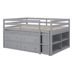 Cama alta de tamaño completo con escritorio retráctil y 4 cajones, cama alta de madera con escritorio lateral portátil y estantes