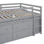 Cama alta de tamaño completo con escritorio retráctil y 4 cajones, cama alta de madera con escritorio lateral portátil y estantes