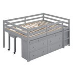 Cama alta de tamaño completo con escritorio retráctil y 4 cajones, cama alta de madera con escritorio lateral portátil y estantes