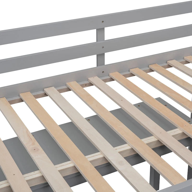 Cama alta de tamaño completo con escritorio retráctil y 4 cajones, cama alta de madera con escritorio lateral portátil y estantes