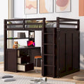 Cama alta de tamaño completo con cajones, escritorio y armario