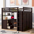 Cama alta de tamaño completo con cajones, escritorio y armario