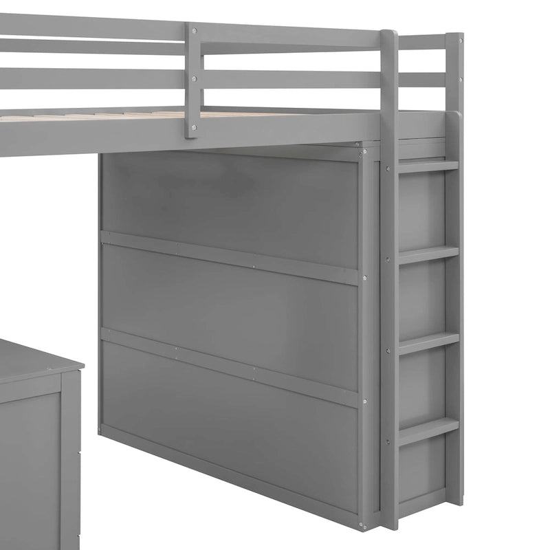 Cama alta de tamaño completo con cajones, escritorio y armario