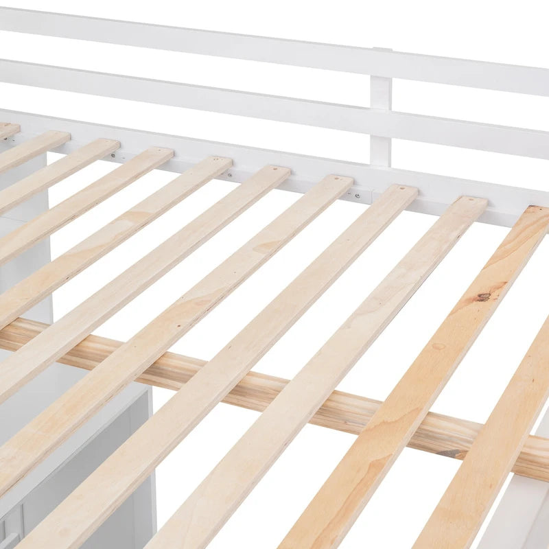 Cama alta de tamaño completo con cajones, escritorio y armario