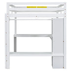 Full Size Loft Bed with L-shaped Desk, Wardrobe and Storage Shelves