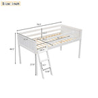 Cama baja tipo loft de madera tamaño Twin con escalera que se puede colocar a la izquierda o a la derecha, Gris