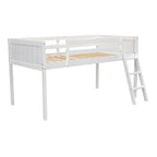 Cama baja tipo loft de madera tamaño Twin con escalera que se puede colocar a la izquierda o a la derecha, Gris