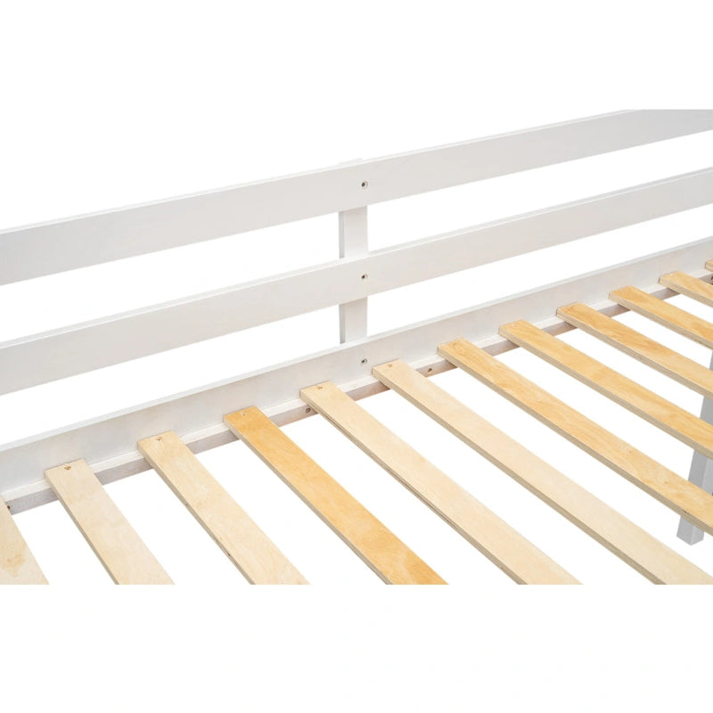 Cama baja tipo loft de madera tamaño Twin con escalera que se puede colocar a la izquierda o a la derecha, Gris