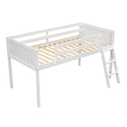 Cama baja tipo loft de madera tamaño Twin con escalera que se puede colocar a la izquierda o a la derecha, Gris