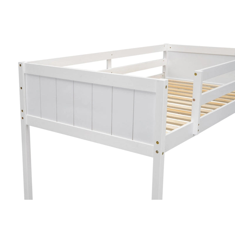 Cama baja tipo loft de madera tamaño Twin con escalera que se puede colocar a la izquierda o a la derecha, Gris