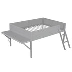 Cama alta baja con escritorio integrado y luces LED, estructura de cama alta de madera para gamers con escalera inclinada, para niños y niñas
