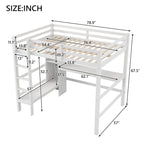Cama alta matrimonial con estantes de almacenamiento y escritorio, estructura de cama infantil multifuncional con estantería abierta