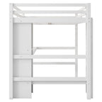 Cama alta matrimonial con estantes de almacenamiento y escritorio, estructura de cama infantil multifuncional con estantería abierta