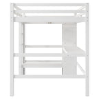 Cama alta matrimonial con estantes de almacenamiento y escritorio, estructura de cama infantil multifuncional con estantería abierta