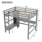 Cama alta matrimonial con estantes de almacenamiento y escritorio, estructura de cama infantil multifuncional con estantería abierta