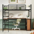 Cama alta de metal con escritorio en forma de L debajo de la cama y 3 estantes de almacenamiento, escalera móvil, cama alta