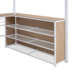 Cama alta de metal con escritorio en forma de L debajo de la cama y 3 estantes de almacenamiento, escalera móvil, cama alta