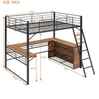 Cama alta de metal con escritorio en forma de L debajo de la cama y 3 estantes de almacenamiento, escalera móvil, cama alta