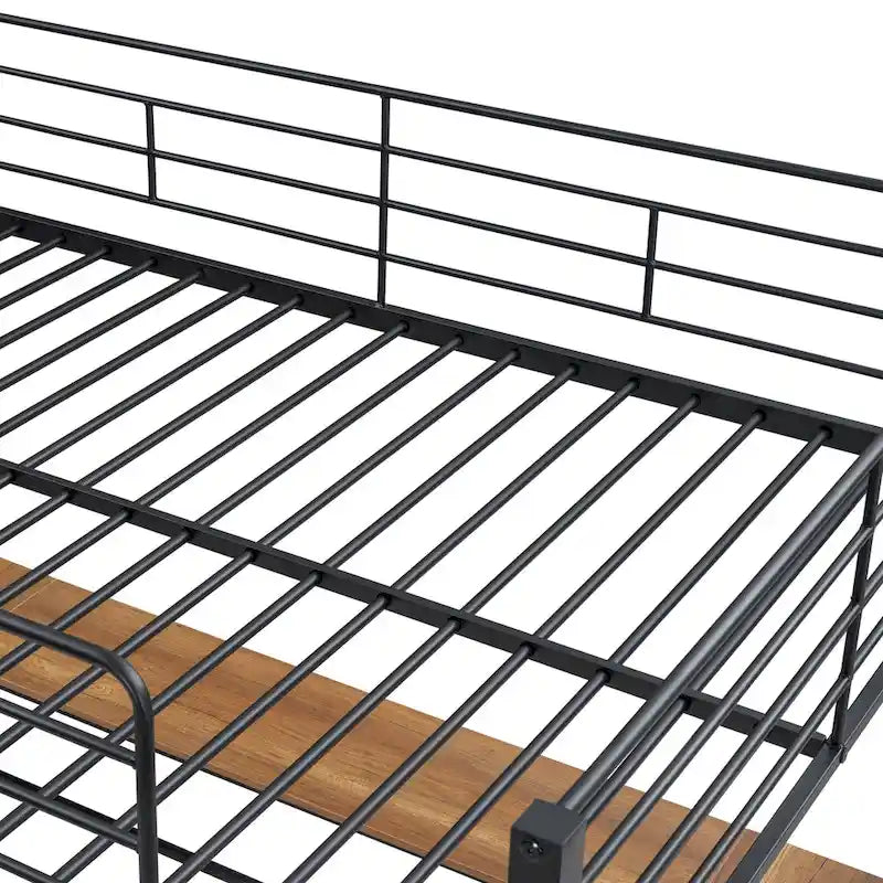 Cama alta de metal con escritorio en forma de L debajo de la cama y 3 estantes de almacenamiento, escalera móvil, cama alta