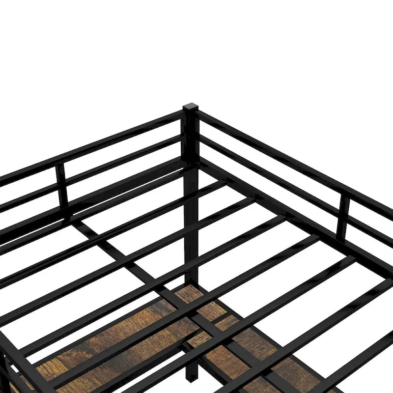 Cama alta de metal tamaño Full XL con escritorio y estantes, cama alta con escalera y barandillas, armazón de cama alta para dormitorio