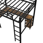 Cama alta de metal tamaño Full XL con escritorio y estantes, cama alta con escalera y barandillas, armazón de cama alta para dormitorio