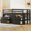 Cama alta de madera maciza espresso tamaño twin con 4 cajones, armario inferior y estantes
