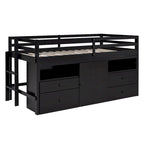 Cama alta de madera maciza espresso tamaño twin con 4 cajones, armario inferior y estantes