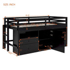 Cama alta de madera maciza espresso tamaño twin con 4 cajones, armario inferior y estantes