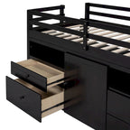 Cama alta de madera maciza espresso tamaño twin con 4 cajones, armario inferior y estantes