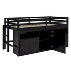 Cama alta de madera maciza espresso tamaño twin con 4 cajones, armario inferior y estantes