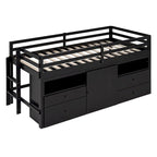 Cama alta de madera maciza espresso tamaño twin con 4 cajones, armario inferior y estantes