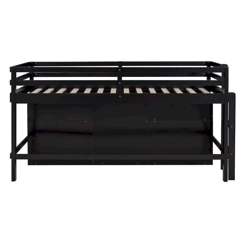 Cama alta de madera maciza espresso tamaño twin con 4 cajones, armario inferior y estantes