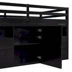 Cama alta de madera maciza espresso tamaño twin con 4 cajones, armario inferior y estantes