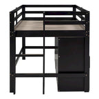 Cama alta de madera maciza espresso tamaño twin con 4 cajones, armario inferior y estantes