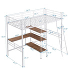 Cama tipo loft baja blanca doble con escalera y barandilla de seguridad para niños
