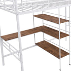 Cama tipo loft baja blanca doble con escalera y barandilla de seguridad para niños